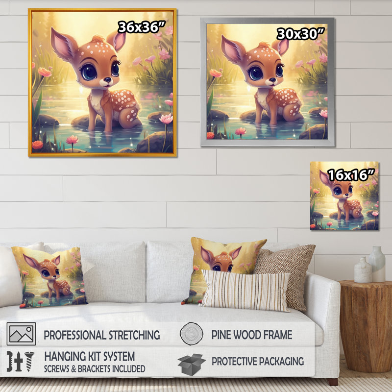 Mignon bébé cerf I - impression, Cadre photo noir, H 16 po x l 16 po x P 1 po
