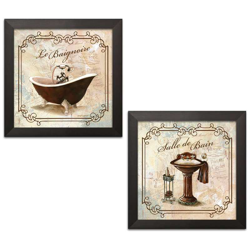 Imprimés classiques pour la décoration de salle de bain; «Salle de bain et Le Baignoire» par Gregory Gorham, ensemble de 2 pièces sur toile