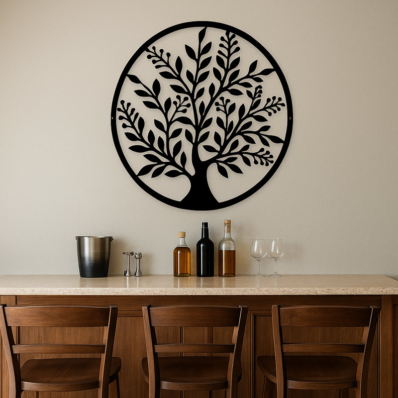 Wall Decor Handmade Traditional Plants & Flowers Wall Decor on Metal, 36" H x 36" W x 0.25" D, Flat Black
