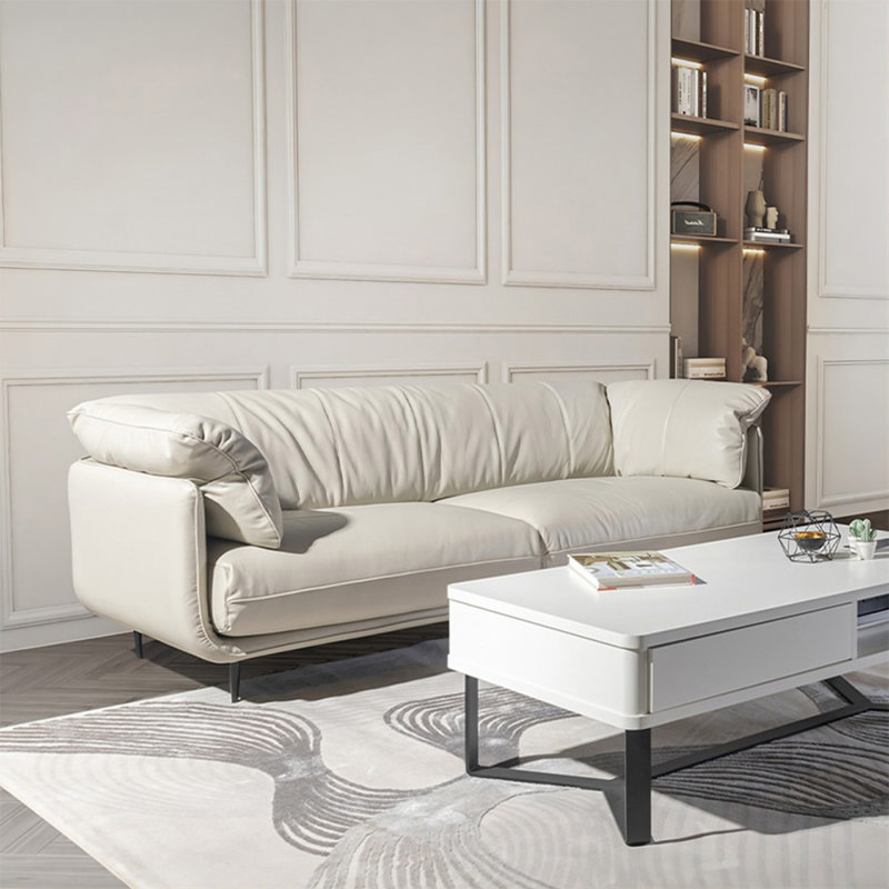 Causeuse-coussin standard en cuir véritable blanc crème, Blanc crémeux