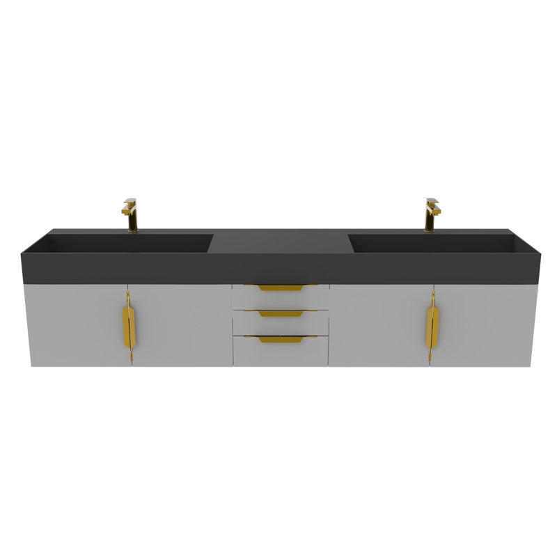 Meuble-lavabo double 84 po avec plateau Amazon, Noir, Gris, Or
