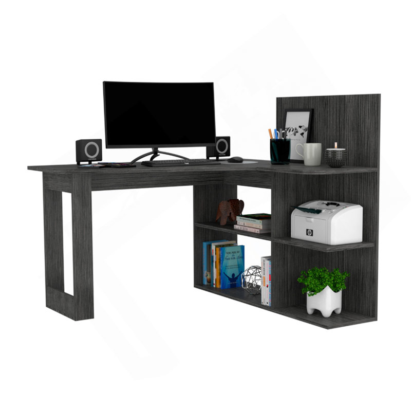 Bureau d'écriture, cinq tablettes ouvertes - chêne Smokey