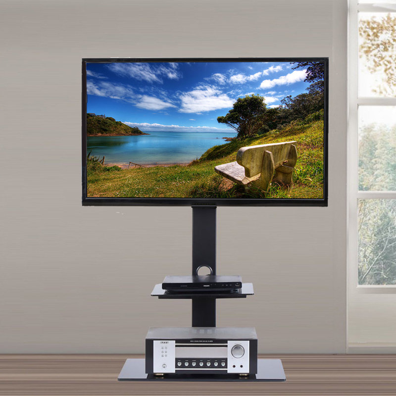 Aivree Black Adjustability Multi Screen Floor Stand Mount for Greater Than 50" with Shelving, Holds up to 30 kg.
