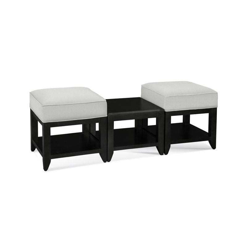 Elements Upholstered Cube Ottoman, Blue Buffalo Check; 0120-61, Black