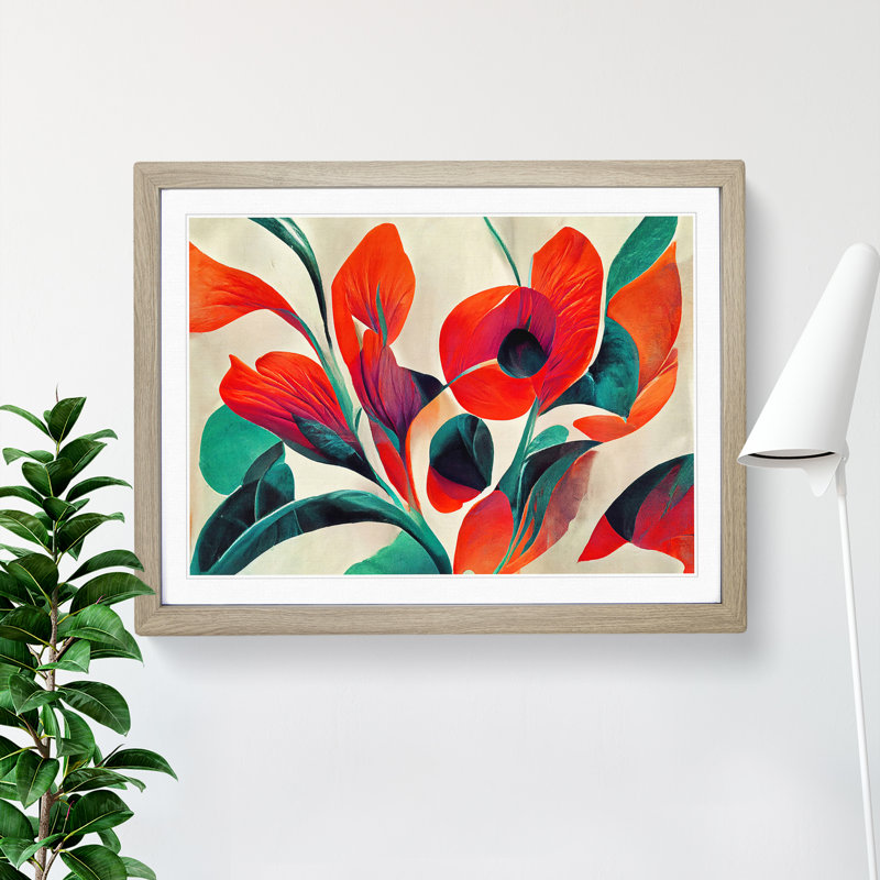 Flowers Abstract Vol.7 - Single Picture Frame Print, 46cm H x 64cm W x 2cm D, Oak Framed