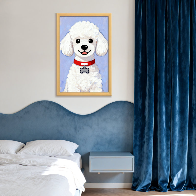 Animaux caniche blanc avec collier rouge et étiquette en os, H 36 po x l 24 po, Toile tendue, Ne s’applique pas