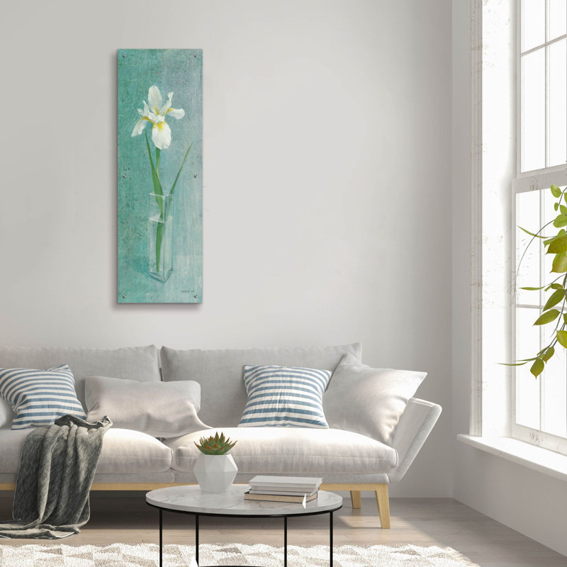  «Iris On Blue» par Danhui Nai, art mural en verre acrylique, 16 po x 48 po