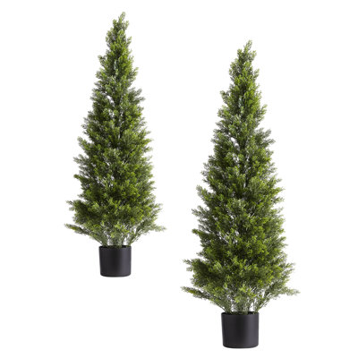 2Pcs Artificial Topiary Cedar Trees, 48 inch Faux Pine Shrubs Plants, Fake Tree Look Real, Easy Assembly for Decor Front Porch Outdoor Patio Garden Balcony Backyard Indoor Office