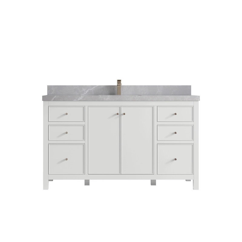 Meuble-lavabo simple 60 po avec plateau Chicago, Gris perle