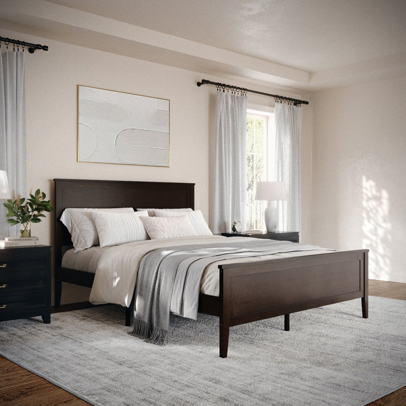 Martha Stewart Corbin Wooden Platform Bed With Headboard And Footboard, Queen, Dark Brown