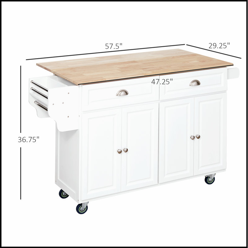 Îlot de cuisine roulant polyvalent avec abattant, plusieurs options de rangement et finition blanche durable pour une fonctionnalité accrue