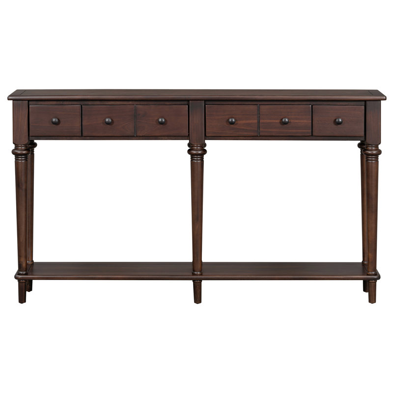 Console en couleur. Style rétro avec placage de pin rustique. 4 tiroirs et une tablette ouverte pour l'organisation. Structure en pin. Convient aux couloirs. Assemblage inclus et tablette. , En bois. 220 lb