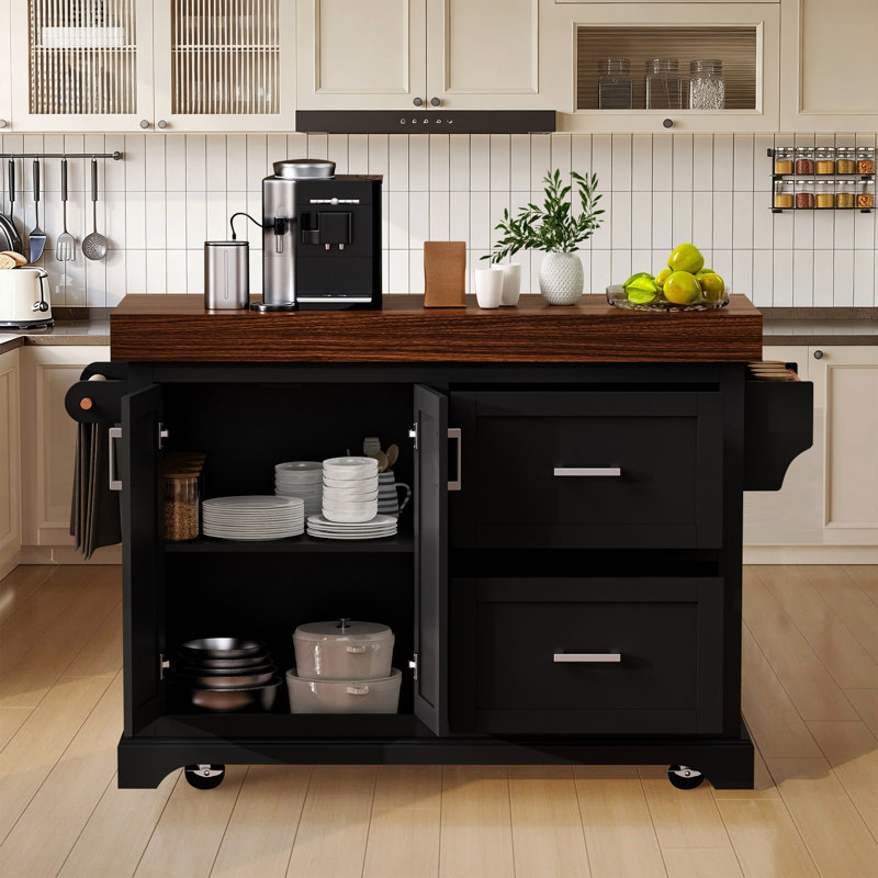 Modern 53" Kitchen Islands With Multi-Storage, Black