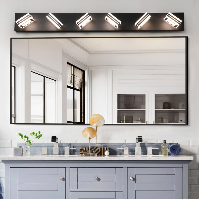 Luminaire de salle de bain moderne à 6 lumières à DEL à intensité variable, en fer et en acrylique, écoénergétique, 36 W, 100 - 120 V, 5,7 po de largeur, applique murale noire, 4,57 po de hauteur,