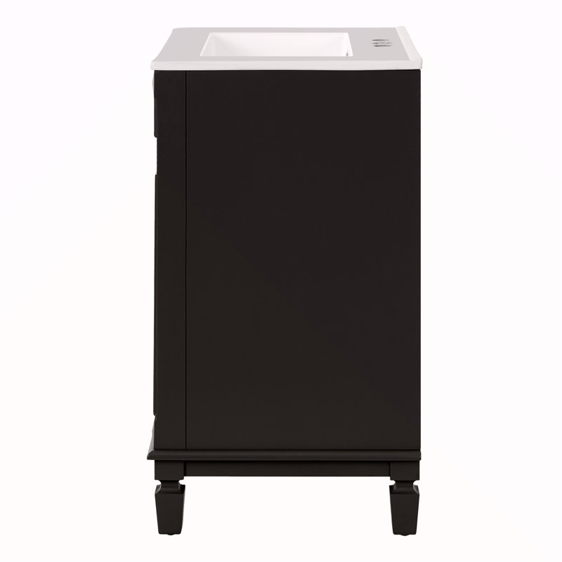 Meuble-lavabo 24 po avec lavabo supérieur, armoire de rangement moderne avec 2 portes à fermeture douce et tablette réglable, structure en bois massif