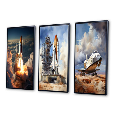 "Lancement de la Navette spatiale", 3 pièces sur toile