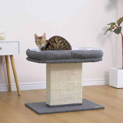 Catry 2-in-1 Mellow Cat Perch with Large Soft Bed and Sisal Scratching Post, Minimalist Design, Grey