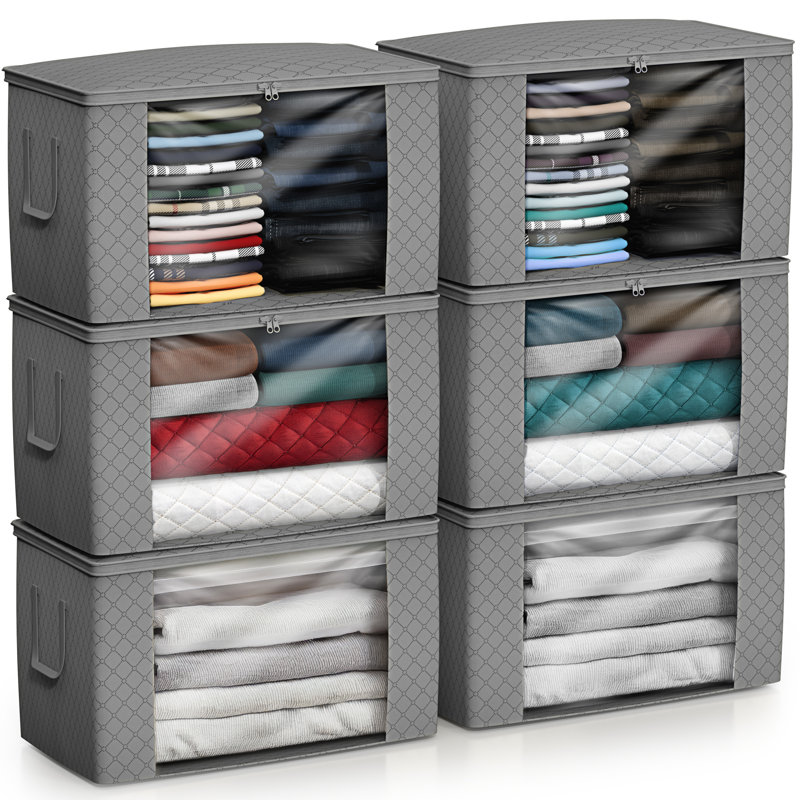 Organisateurs de sacs de rangement pliables Sorbus, grande fenêtre transparente et poignées de transport, pour vêtements, couvertures, placards, chambres à coucher et plus encore (paquet de 6, gris)