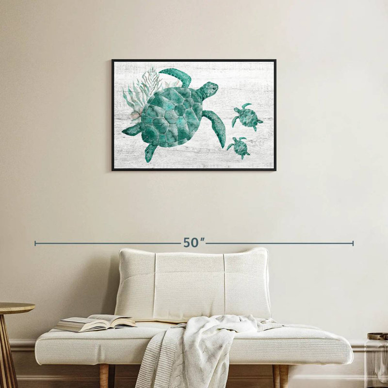 Famille de tortues en bois, Cadre flottant noir, 31 po x 21 po