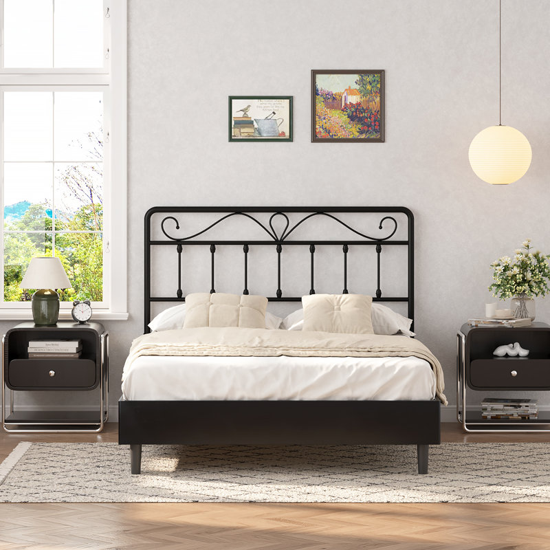 Open-Frame Steel Metal Headboard, Full , Black 