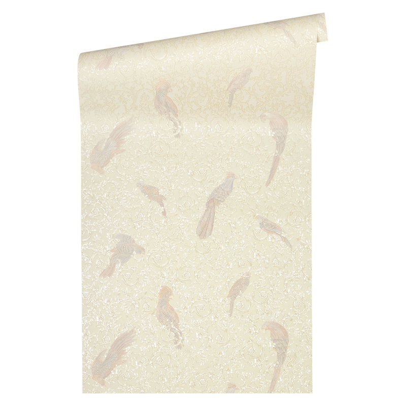 Guillemette 10.05m x 70cm Matte Wallpaper Roll, Cream/Silver