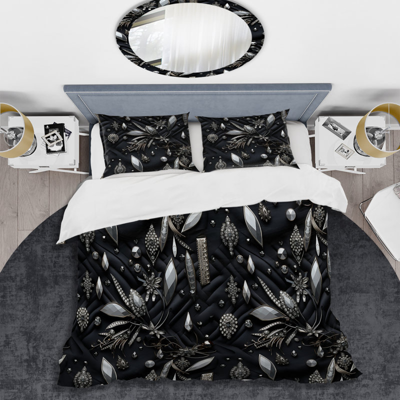 Ensemble de housse de couette Hollywood Glamour Diamond In Black And White - Glam