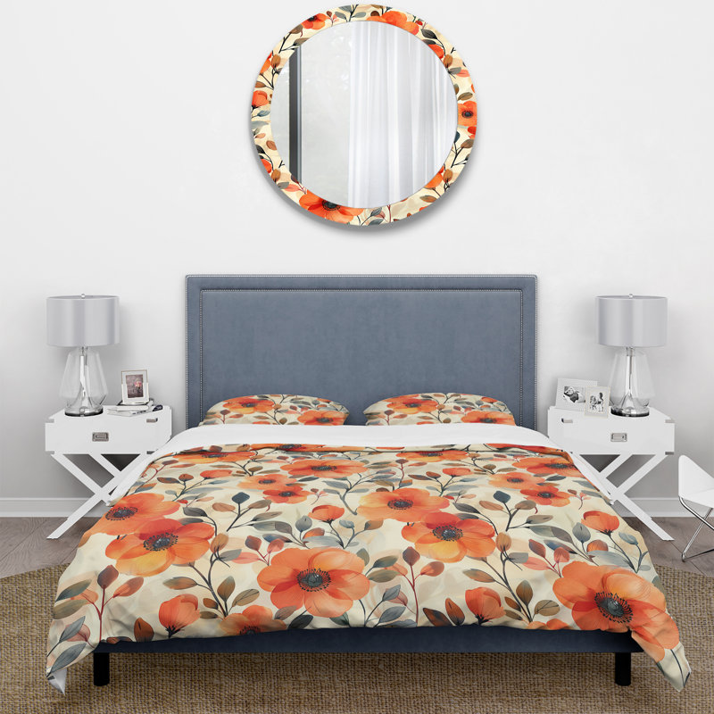 Ensemble de housse de couette Red Beige Floral Retro Harmony I - Floral Retro