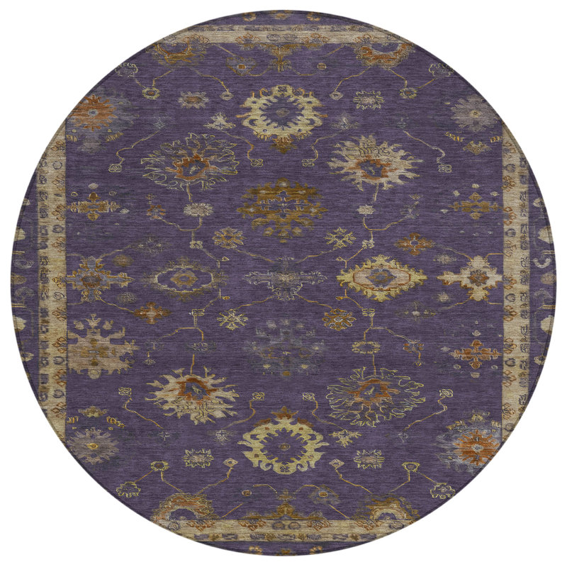 Machine Washable Indoor/Outdoor Xhevrie Eggplant Rug, Round 8'