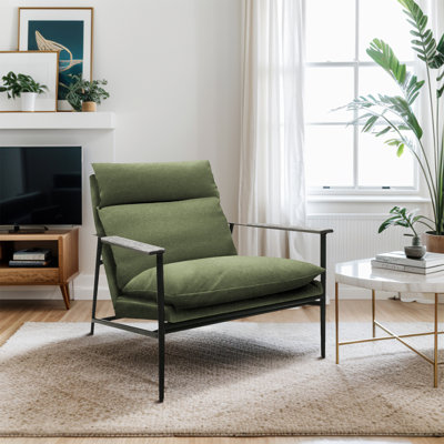 Fauteuil d'appoint rembourré vert Sovann avec structure en métal et accoudoirs en bois massif