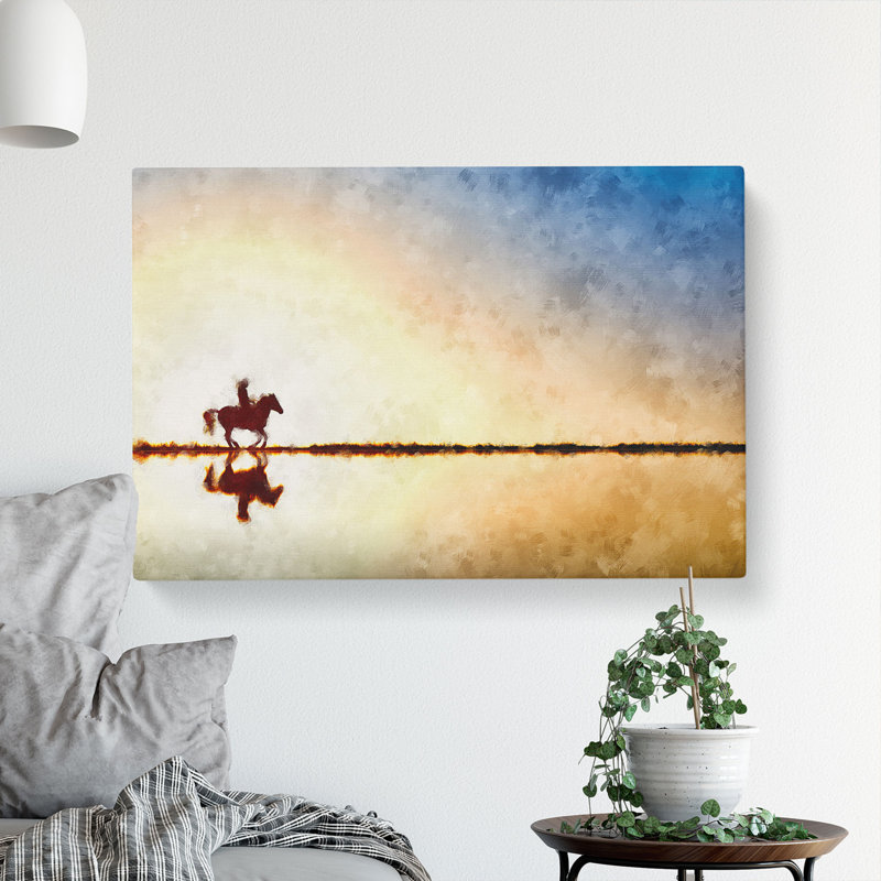 Horse Riding In The Sunlight - Wrapped Canvas Painting, 40cm H x 60cm W x 3cm D