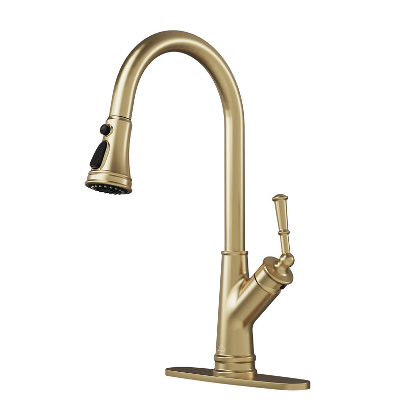 CASAINC Single-Handle Pull-Down Kitchen Faucet Single Hole Faucet 1.8 GPM, Brushed Gold
