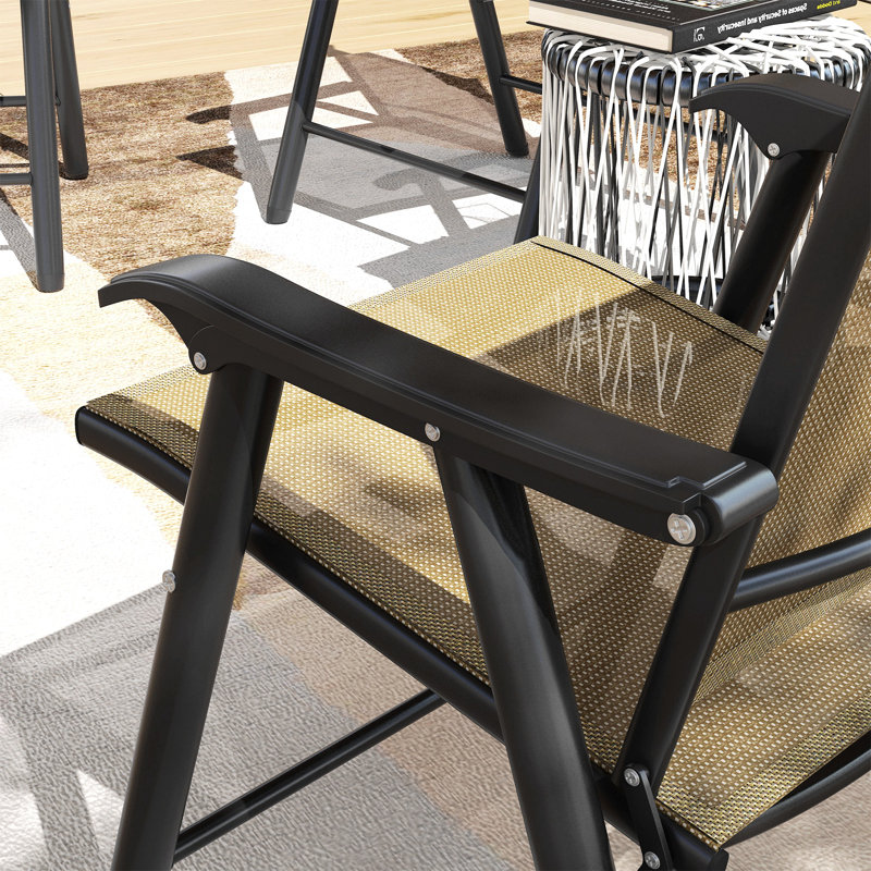 Ensemble de 4 chaises de patio pliantes, de chaises de patio extensibles empilables avec accoudoirs pour la pelouse, le camping, la salle à manger, la plage, la structure en métal, sans assemblage, brun clair mélangé