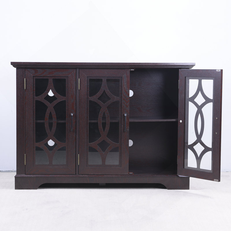 Buffet 48 po x 48 po x 15,55 po x 34,06 po avec 3 portes en verre trempé transparent avec tablette réglable, Noir