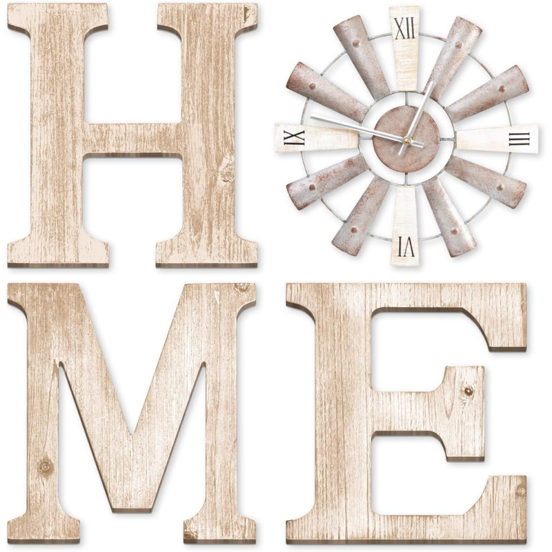 Water White Farmhouse Windmill Clock Home Sign