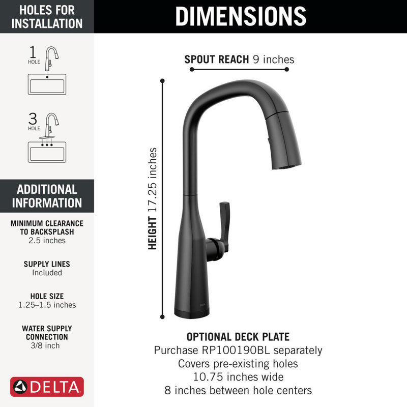 Touch2O Kitchen Faucet with Touchless Technology, Matte Black