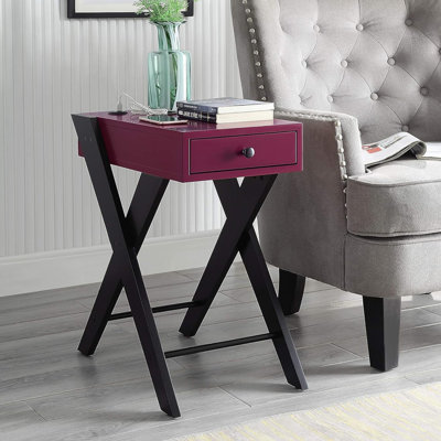 Table d'appoint avec station de charge USB, bourgogne et noir