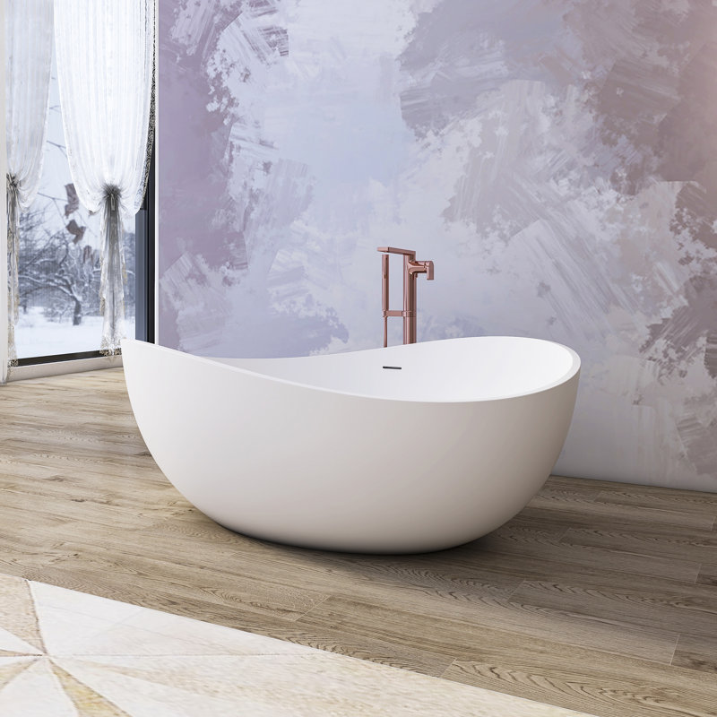 x 37.4'' Freestanding Soaking Solid Surface Bathtub, Matte White