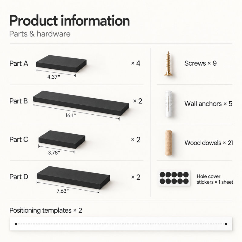 2 Piece Wall Accent Shelf, Black