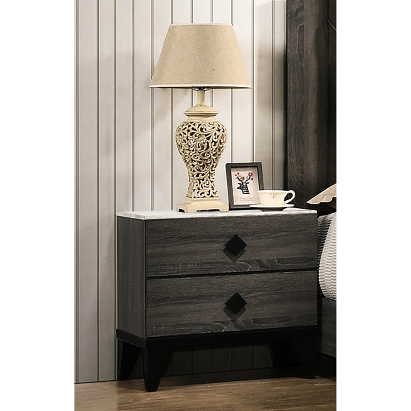 Table de chevet grise en bois avec 2 tiroirs spacieux et support pratique pour 2 pieds