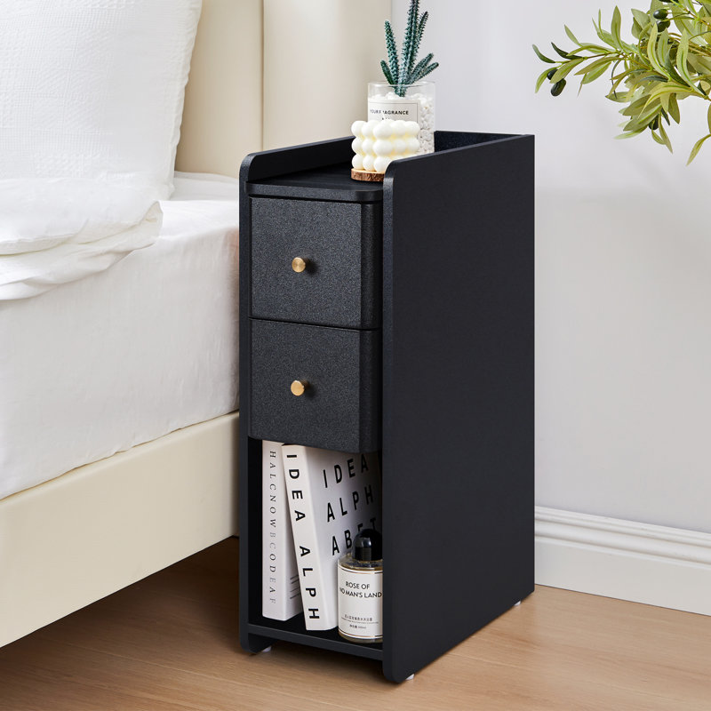 2-Drawer Narrow Nightstand, Black