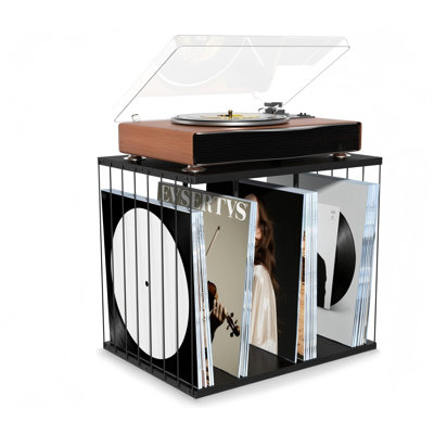 Rangement pour disque vinyle, métal, support pour disque vinyle jusqu'à 80 albums, support pour tourne-disque à 3 compartiments pour magazines, livres, dossiers
