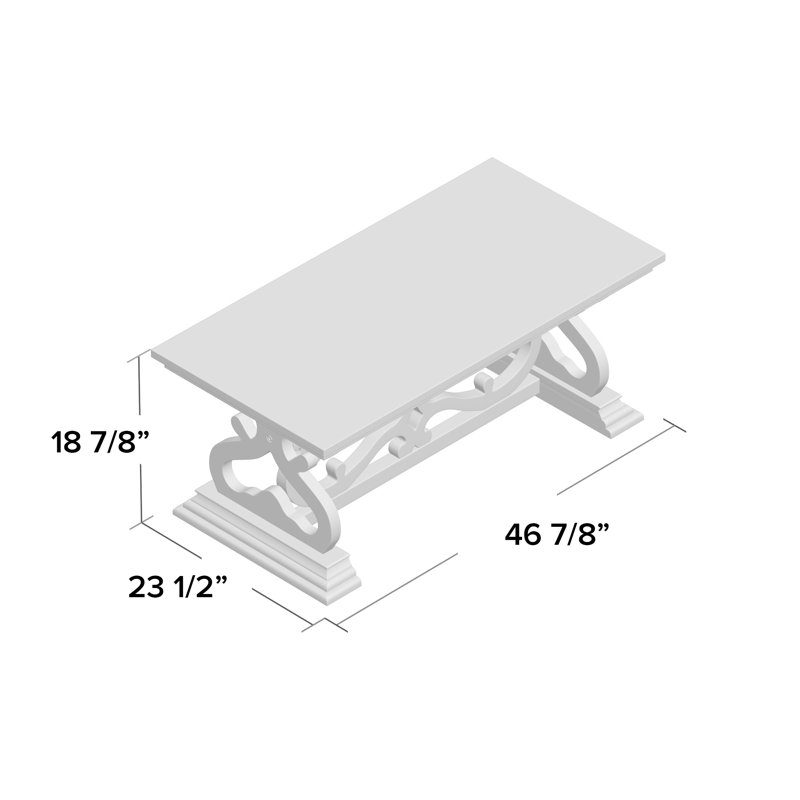 Distressed White Scrollwork Rectangular Wood Coffee Table