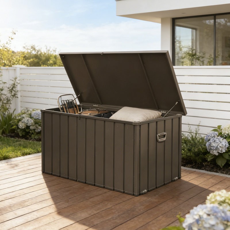 200 Gallon Outdoor Deck Box, Waterproof Patio Cushion Storage Box with Lockable Lid, 33.1" H x 54.3" W x 29.2" D, Brown
