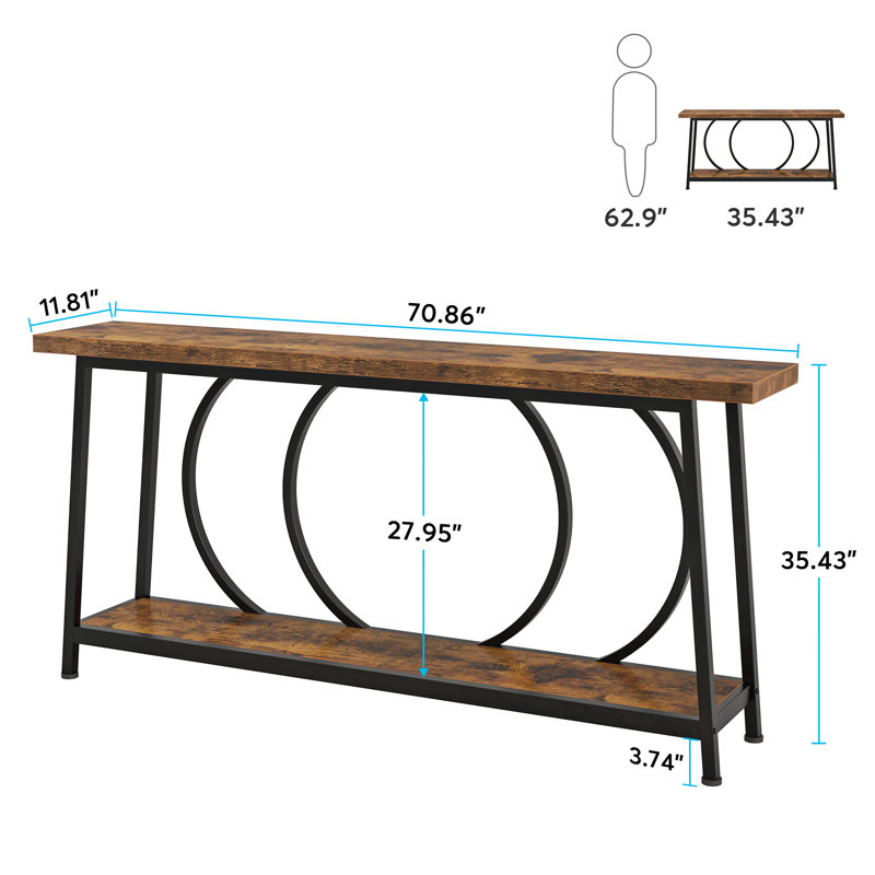 Creedyn 70.9'' Long Console Table Sofa Table with Storage, 35.43'' H x 70.86'' W x 11.81'' D, Brown