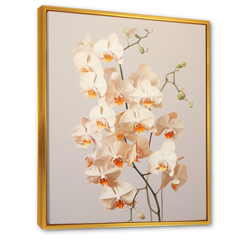 Orchidées beiges tranquillité V, Cadre flottant doré, H 40 po x l 30 po x P 1,5 po