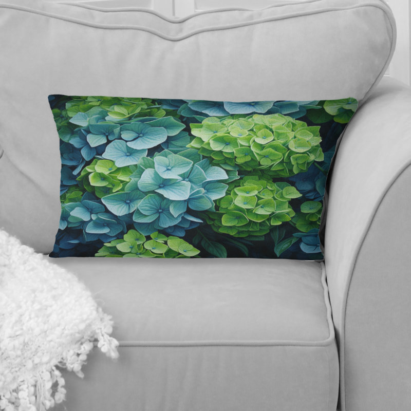 Green Blue Hydrangea Emerald Blooms - Hydrangea Printed Throw Pillow