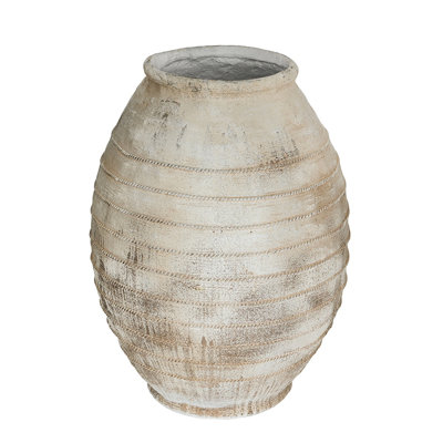 22.4x22.4x30.5" Large Magnesium Flower Pot with Weathered White Finish and Ridged Texture