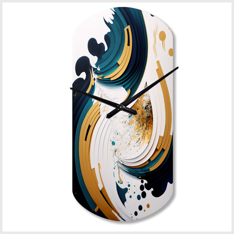 Bleu et or, art moderne abstrait, peinture VII - horloge murale asymétrique abstraite, horloge murale moderne, Petit