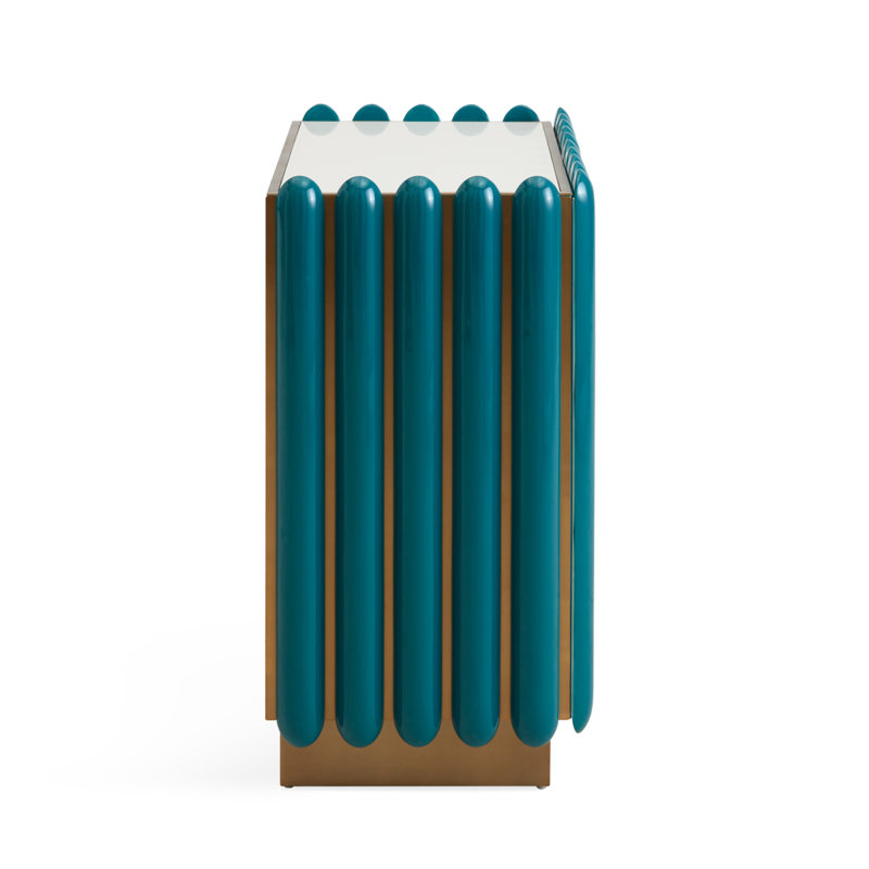 Teal and Brass Geometric Pattern Accent Cabinet with Adjustable Shelving