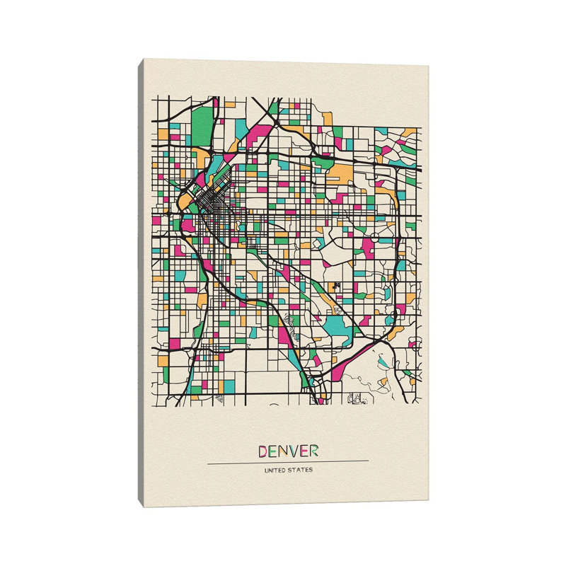 «Denver, Colorado Map» par Ayse Deniz Akerman - impression sur toile tendue, H 26 po x l 18 po x P 1,5 po